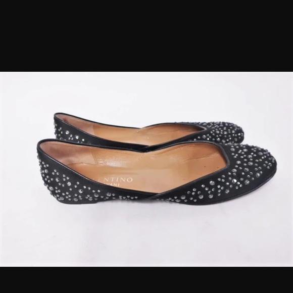 Valentino Garavani Shoes - Valentino Garavani Swarovski Crystal Studded Flats Black Satin Size 8.5
